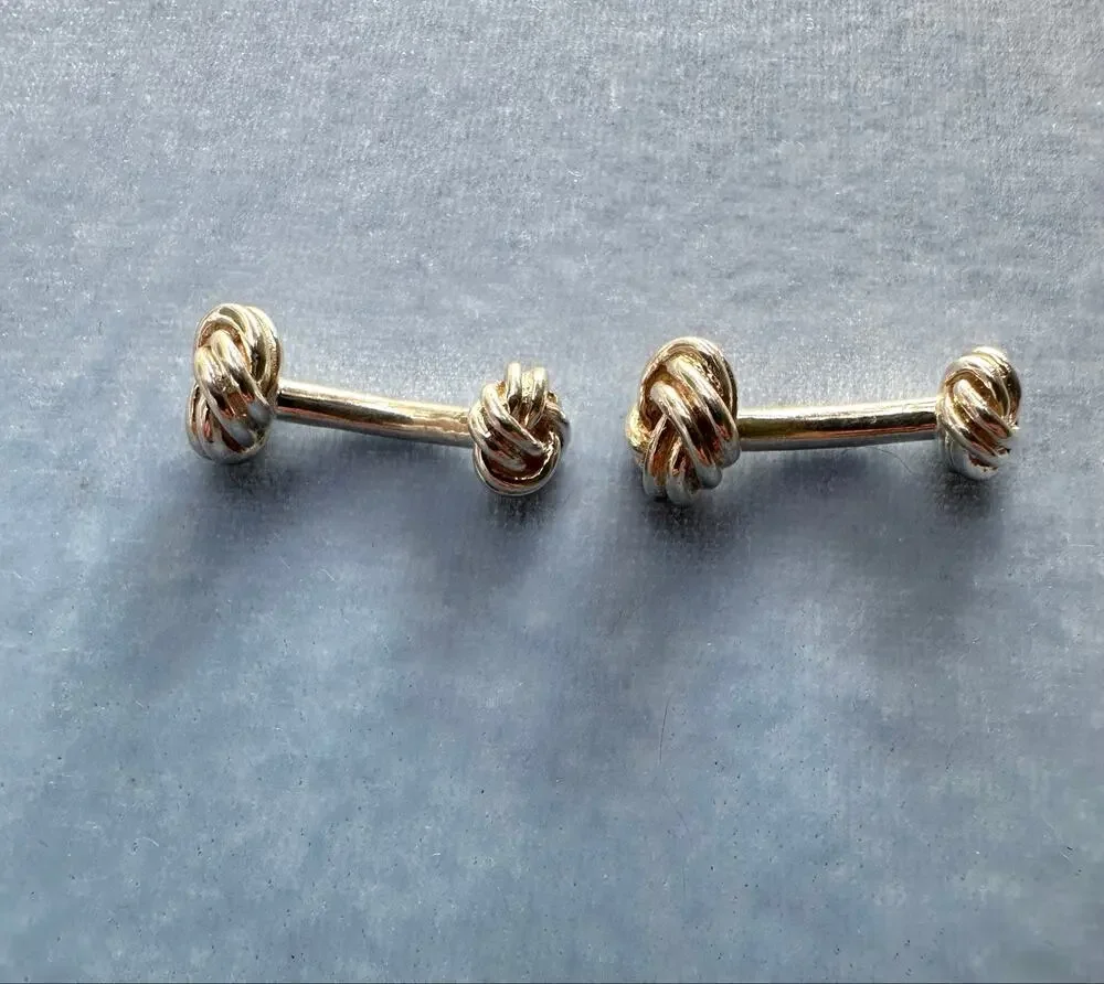 Vintage Sterling Silver Knot Cufflinks Woven Dumbbell Double Sided Mens 925